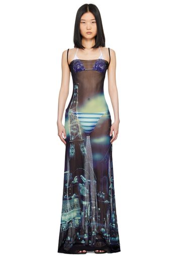 Jean Paul Gaultier Blue 'The Cowl Neck Pigalle' Maxi Dress