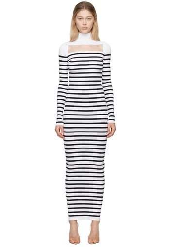 Jean Paul Gaultier White & Navy 'The Knit Marinière' Maxi Dress