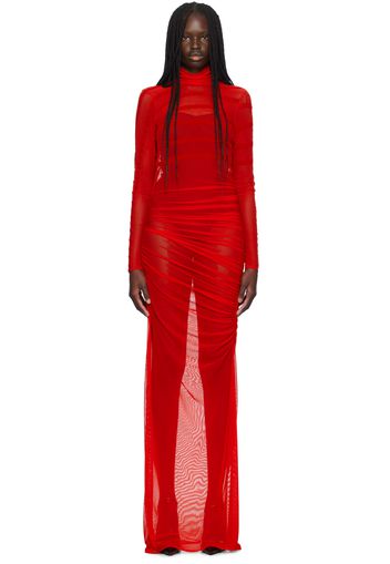 Jean Paul Gaultier Red 'The Striped Flocked' Maxi Dress