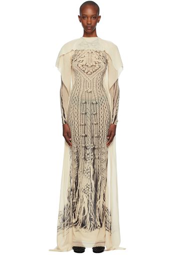 Jean Paul Gaultier Beige & Black Printed Aran Maxi Dress