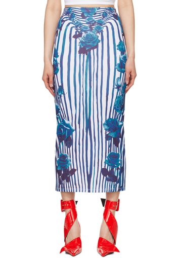 Jean Paul Gaultier White & Blue Flower Body Morphing Maxi Skirt