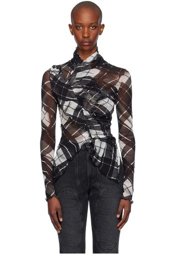 Jean Paul Gaultier Black & White Distorted Tartan Long Sleeve T-shirt