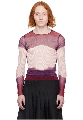 Jean Paul Gaultier Burgundy Sheer Long Sleeve T-Shirt