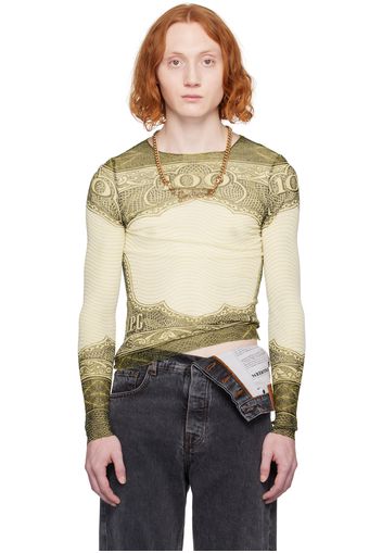 Jean Paul Gaultier Green & Off-White Sheer Long Sleeve T-Shirt