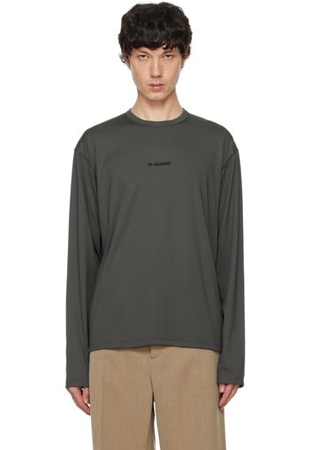 Jil Sander Green Printed-Logo Long Sleeve T-Shirt