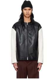 Jil Sander Black & White Zip Leather Biker Jacket