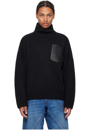 JW Anderson Black Leather Patch Pocket Turtleneck