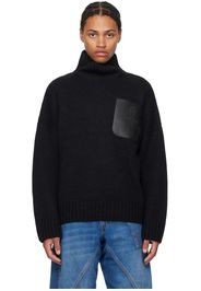 JW Anderson Black Leather Patch Pocket Turtleneck