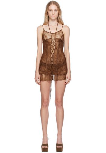 KIM SHUI Brown Lace-Up Minidress