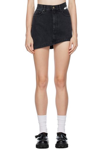 KIMHĒKIM Black Asymmetric Denim Miniskirt