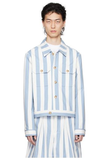 King & Tuckfield Blue & White Collared Bomber Jacket