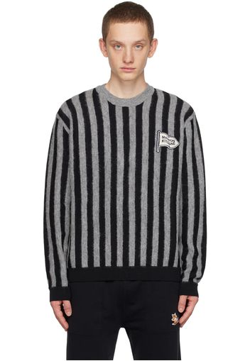 Maison Kitsuné Black & Gray Striped Sweater