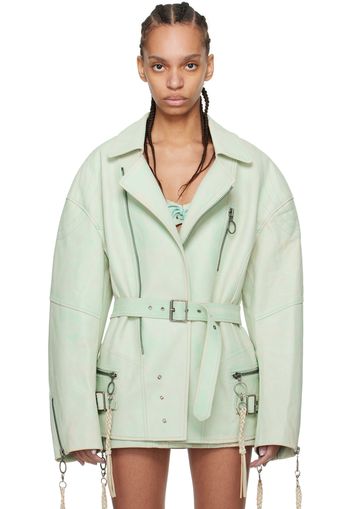 KNWLS SSENSE Exclusive Green Nihil Leather Jacket