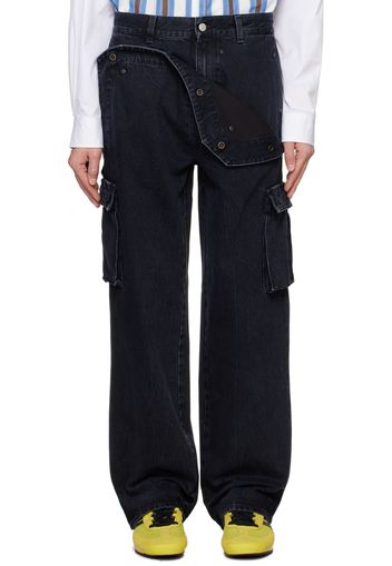 le PÈRE Black Peek-A-Boo Denim Cargo Pants