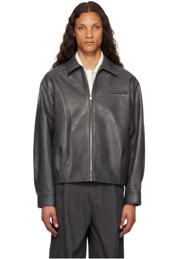 LE17SEPTEMBRE Gray Spread Collar Faux-Leather Jacket