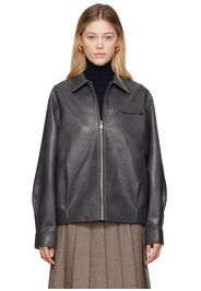 LE17SEPTEMBRE Gray Spread Collar Faux-Leather Jacket