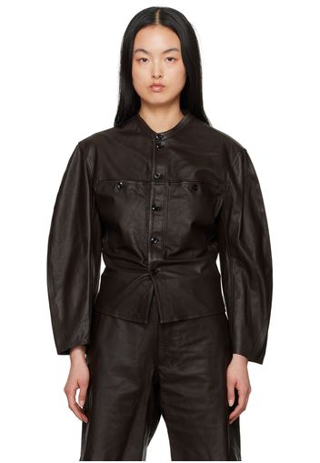 LEMAIRE Brown Curved Sleeve Leather Jacket