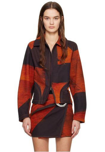 Louisa Ballou Orange & Brown Seamed Denim Jacket