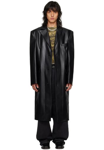 LU'U DAN Black Notched Lapel Faux-Leather Coat