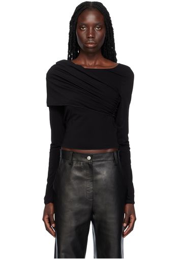 Magda Butrym Black Asymmetrical Ruched Long Sleeve T-Shirt