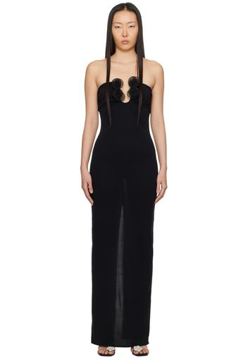 Magda Butrym Black Floral Appliqué Maxi Dress