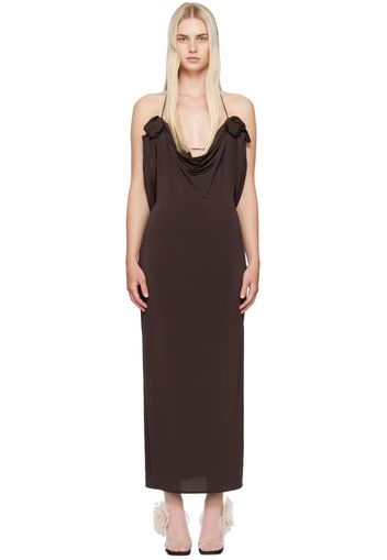 Magda Butrym Brown Cowl Neck Midi Dress