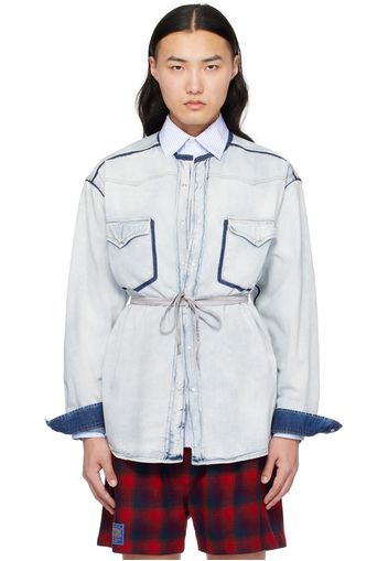 Maison Margiela Blue Collarless Denim Shirt