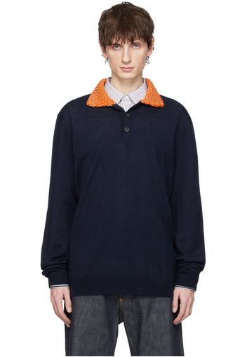 Maison Margiela Navy Spread Collar Polo