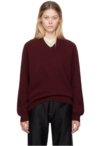 Maison Margiela Burgundy V-Neck Sweater