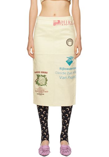 Marine Serre Beige Regenerated Denim Midi Skirt