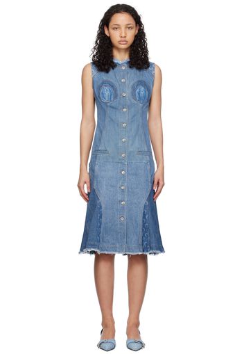 Marine Serre Blue Regenerated Denim Midi Dress