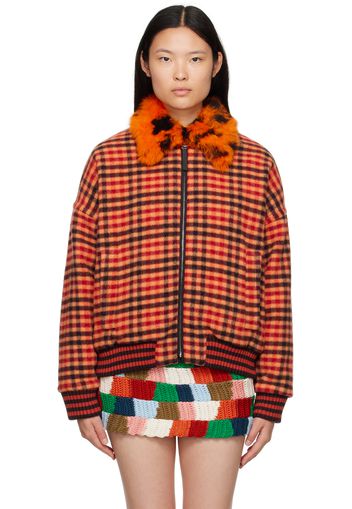 Marni Orange Check Shearling Bomber Jacket