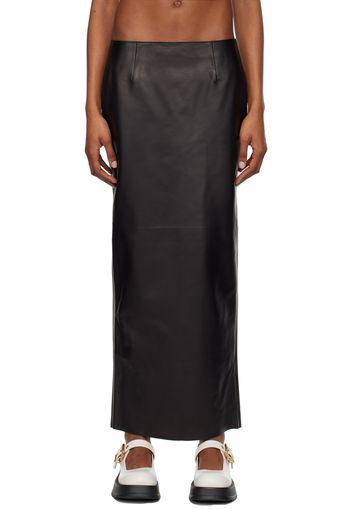 Marni Black Slit Leather Maxi Skirt