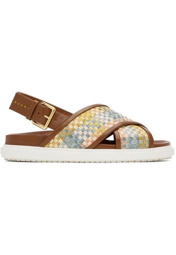 Marni Brown Leather Fussbett Raffia-Effect Sandals