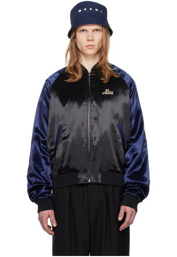 Marni Black & Navy Embroidered Bomber Jacket