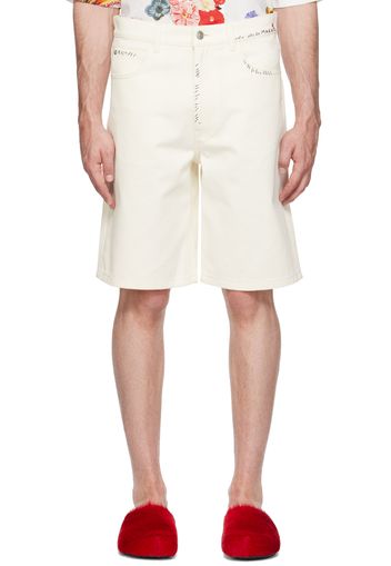 Marni White Embroidered Denim Shorts