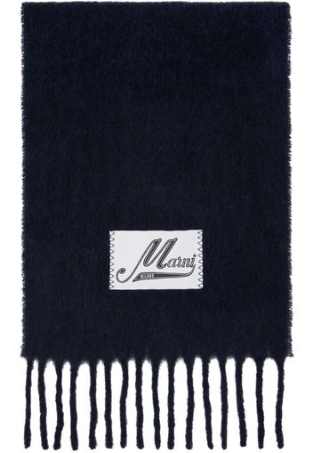 Marni Navy Brushed Alpaca Logo Scarf