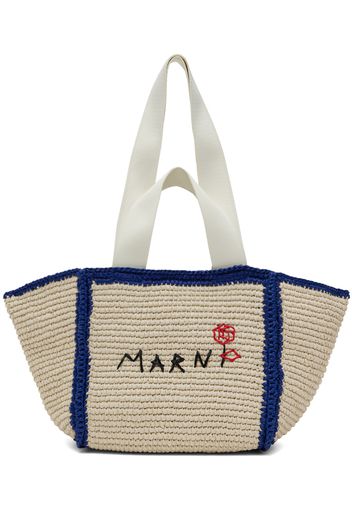 Marni Beige & Blue Macramé Sillo Small Shopper Tote