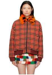 Marni Orange Check Shearling Bomber Jacket