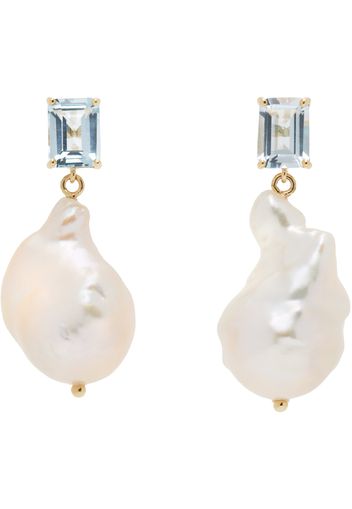 Mateo Gold & Blue Topaz & Baroque Pearl Drop Earrings