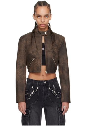 MISBHV Brown Cropped Faux-Leather Jacket