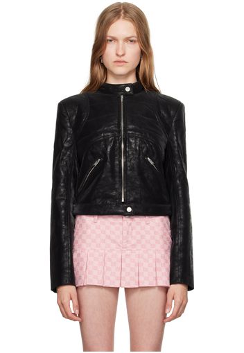 MISBHV Black Quilted Faux-Leather Jacket