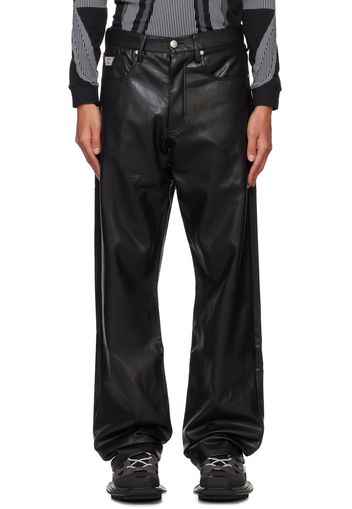 MISBHV Black Button-Fly Faux-Leather Trousers