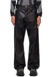 MISBHV Black Button-Fly Faux-Leather Trousers