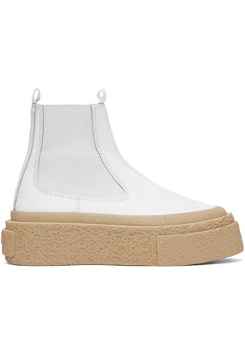 MM6 Maison Margiela White Leather Platform Chelsea Boots