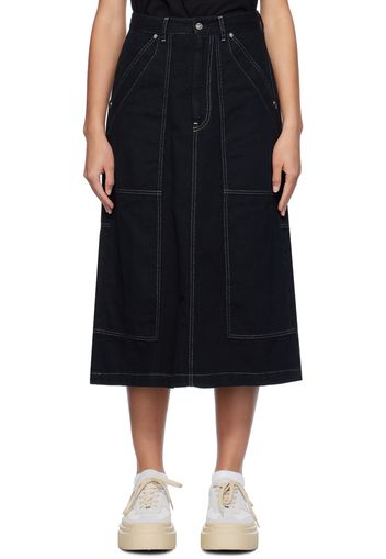 MM6 Maison Margiela Black Paneled Denim Midi Skirt