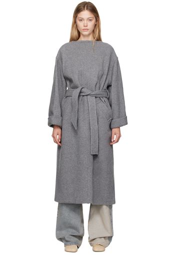 MM6 Maison Margiela Gray Belted Wool Maxi Dress