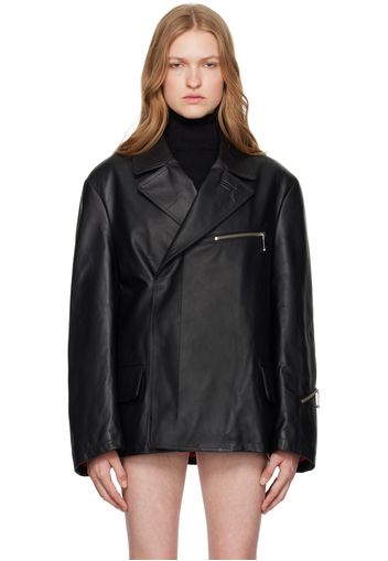 MM6 Maison Margiela Black Double-Breasted Leather Jacket