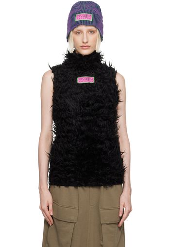 MM6 Maison Margiela Black Logo Patch Faux-Fur Turtleneck