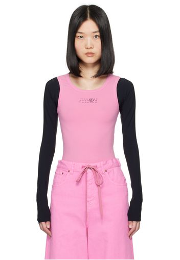 MM6 Maison Margiela Pink & Black Paneled Long Sleeve T-Shirt